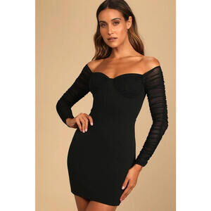 Lulu Bound to be Bold Black Off-the-Shoulder Bustier Bodycon Dress - Large *NWT*